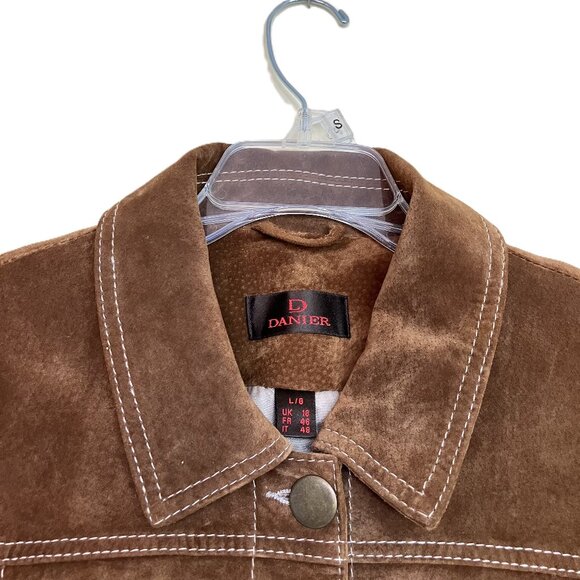 Danier Washable Suede Leather Jacket Button Front Tan Brown Women's Lg - Picture 3 of 8